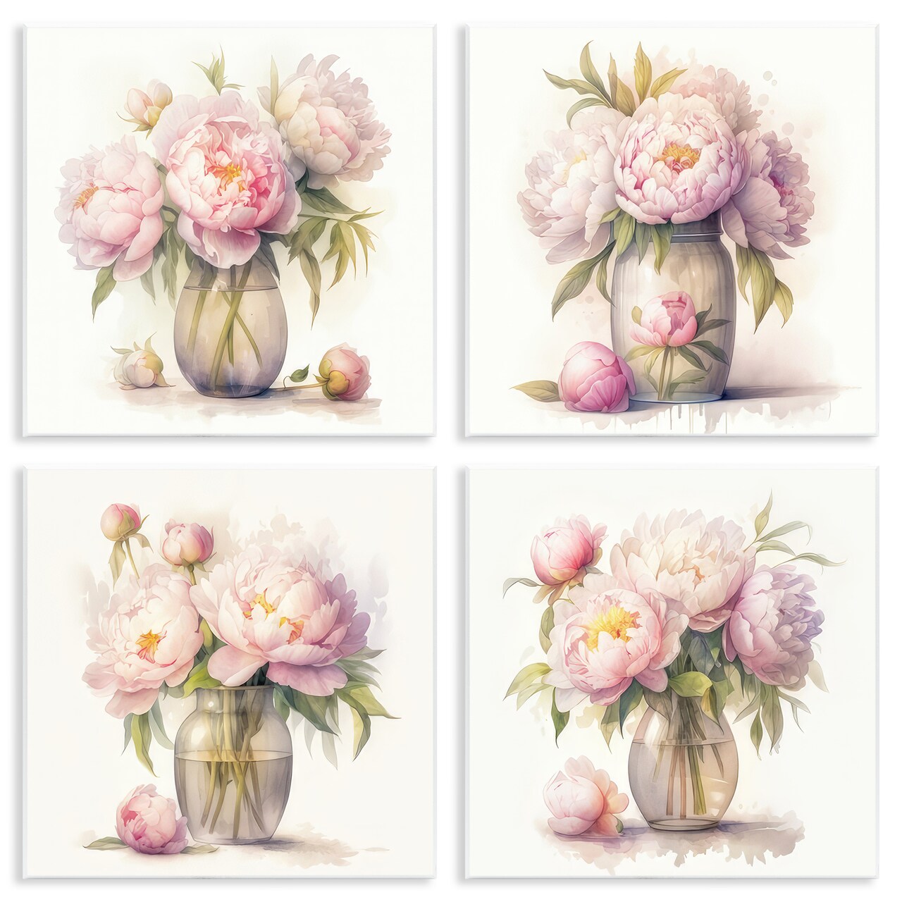Stupell Industries Pretty Pink Peonies 4 pc Wall Plaque Art Set Design by LSR Design Studio